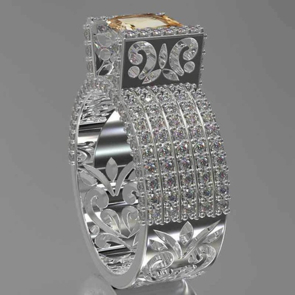 Elegant 925 Silver Round Cut Citrine Ring New - Picture 2 of 5